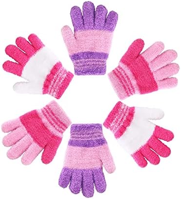 3 Pairs Kids Gloves Knit Gloves for Boys and Girls Warm Winter Gloves Full Fingers Stretchy Gloves for Kids Mittens for Children
