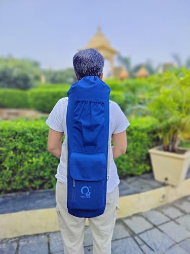 Image of O2 Yoga Mat Bag | Block Style Cotton Yoga Mat Carry Bag with Adjustable Double Straps | Yoga Block Pocket with Bottle Holder | Yoga Mat Cover Bag for Women & Men | Fits 2mm-10mm Mats - Oxford Blue