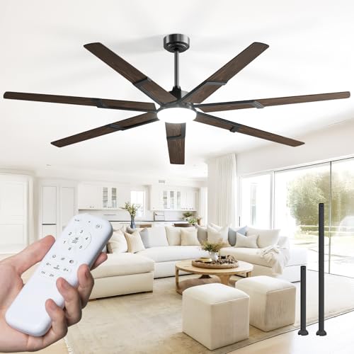 Image of Amico Ceiling Fans with Lights,74 inch Walnut Ceiling fan with Light and Remote, 6 Speed Reversible DC Motor, 3CCT, Dimmable, Quiet, Timer, Outdoor Ceiling Fan for Patio, Living room, Indoor /Outdoor