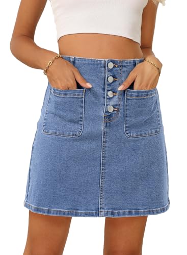 Sidefeel Women's Jean Skirt High Waist Summer Stretch Zimbaplatin...
