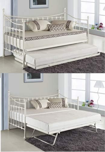KOSY KOALA VERSAILLES GLOSSY VANILLA DAYBED WITH UNDER BED TRUNDLE 3FT SINGLE DAY BED FRAME