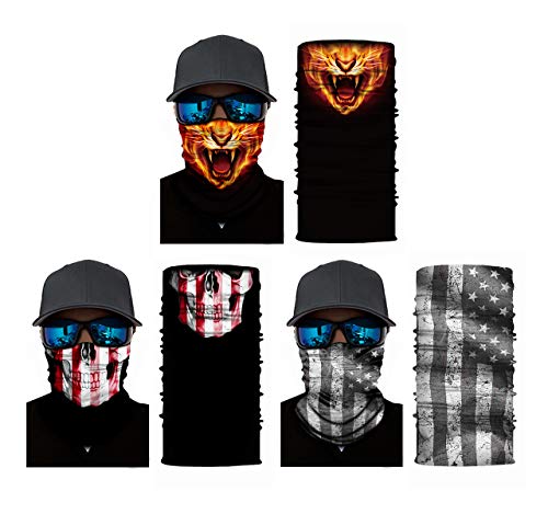 purr-fecto Pack 3 Unisex Seamless Wear face Cover Bandanas Neck Gaiter Scarf Outdoor Dust Sun Protection Balaclava Reusable for Women Men