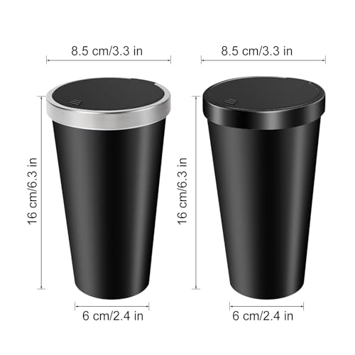 Image of Car Garbage Can Cup Holder Mini Trash for Car with 90 Pcs Black Bags Small Car Trash Bin Push to Open Lid Auto for Car Accessories Home Office Bedrooms Black Silver