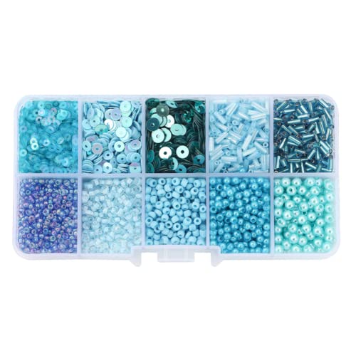 Baixiyan Mix 10 Color Glass Seed Beads Tube Beads Glass Bugle Beads Loose Sequins Kit for Jewelry Making (Blue)