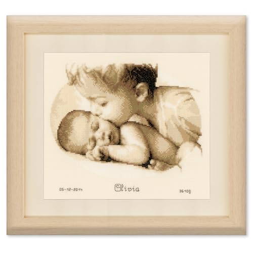 Vervaco Point De Croix Compté Kit DIY Cadeau Bebe Naissance Personnalisé AMOUR FRATERNEL Tableau Complet Kit De Broderie Loisir Créatif Maison Décoration...