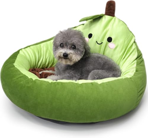 JIZWPOOM Avocado Calming Dog Bed & Cat Bed for Small Dogs Cute Pet Bed Round Cat Bed Washable Plush Bed