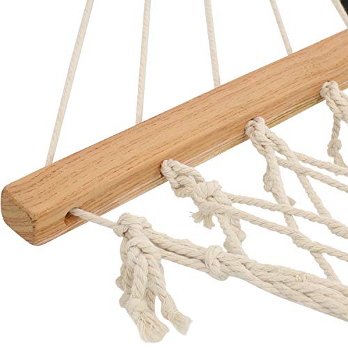 Sunnydaze-Cotton-Rope-Hammock-with-Unfinished-Wood-Spreader-Bars-12-Foot-Stand-350-Pound-Weight-Capacity 41OooWX6p8L