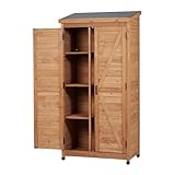 KEIKI 68'' Outdoor Wooden Storage Shed with Waterproof Roof, Removable Shelves, Outside Tool Cabinet for Patio, Garden, Backyard, Lawn, Natural