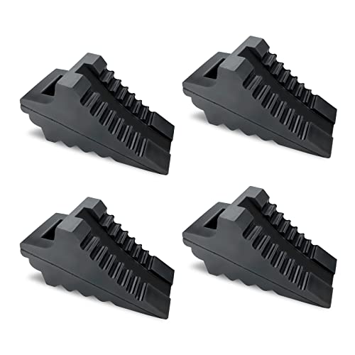 Hoxwell 4 Packs Heavy Duty Premium Rubber Wheel Chocks Wedge Block With Quick Grip Ribbed Design And Ergonomic Carry Handles For Camper, Trailer, Rv, Truck, Car Or Atv(4 Pcs, Black) #TOP23