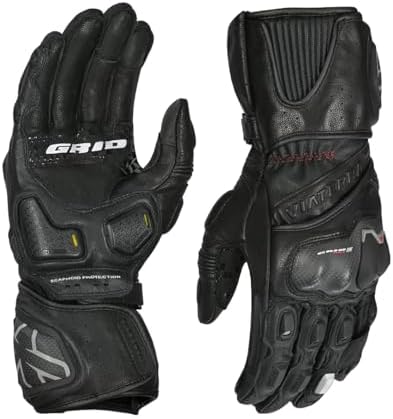 ViaTerra Grid MK3 Full Gauntlet Leather Motorcycle Gloves I CE Level 2 Carbon Fiber Knuckle Protection + Knox SPS 404 on Palm| Pinky Finger Bridge I Secure Closure with Wrist Accordion (S)