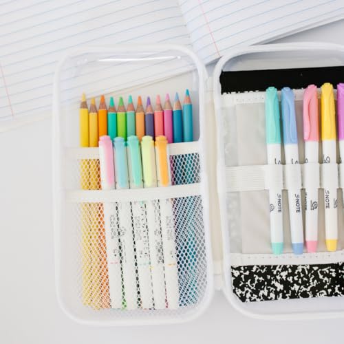 Image of Maple & Lark Bliss Bins - Hard Sided Clear Zipper Case for Storage - Professional-Grade Plastic Clear Zipper Pencil Case, Toiletry Pouch, Travel Organizer, Cosmetic Bag, Activity Bin (2 Pack) (White)