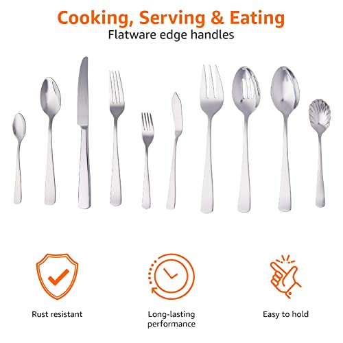Image of AmazonBasics Cutlery 65-Piece Stainless Steel Flatware Set with Square Edge, Service for 12