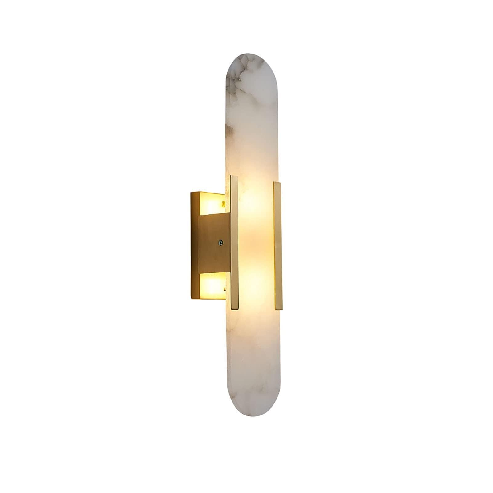 Kinkiety Kinkiet Marmurowy Kinkiet Przemysłowy 2-Światłowy Szczotkowany Mosiądz Kinkiet Owalny Dekoracja Ścienna Lampa Ścienna Do Toaletki, Stolika Nocnego, Res,Copper.-10x50cm