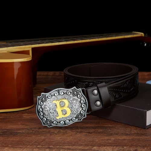 Image of Mens Western Cowboy Cowgirl Faux Leather Belt Longhorn Bull Pattern Letter Big Buckle Embossed Floral Belts
