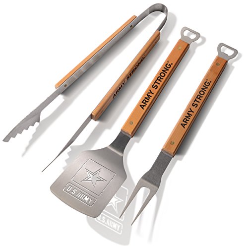 YouTheFan Universal US Army Classic Series 3-Piece BBQ Set Stainless Steel 22 x 9