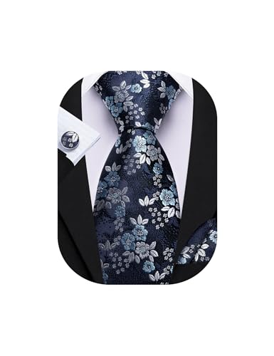 Image of Barry.Wang Men Tie Set Floral Paisley Silk Necktie Pocket Square Cufflinks Formal Wedding Party Business