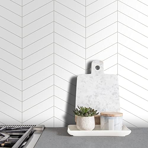 SUNWINGS Chevron Backsplash Tile for Kitchen Peel and Stick, Arrow Stone Composite Self Adhesive Tiles Mosaic Wall Tile for Kitchen 10 Sheets White