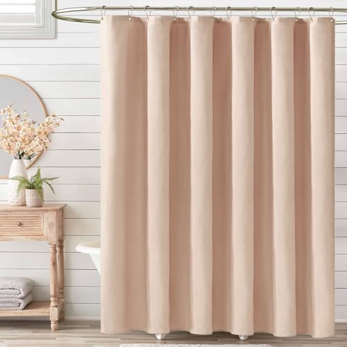 BTTN Fabric Shower Curtain, Linen Textured Heavy Duty Polyester Cloth Shower Curtain Set with Plastic Hooks, Blush, 72x84 by BTTN - Used condition - Image 5