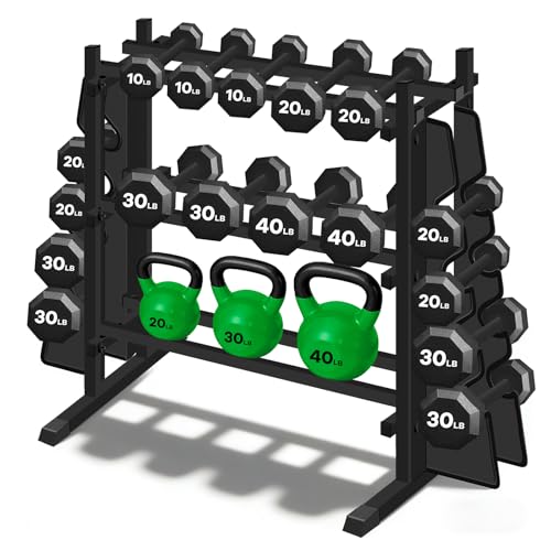 3-Tier Heavy Duty Dumbbell Rack, 1200 LBS Capacity,Double-Side Extension Holder for Dumbbells & Kettlebells Home Gym Storage Rack by WICTTISPOSI - Used condition - US$47.49