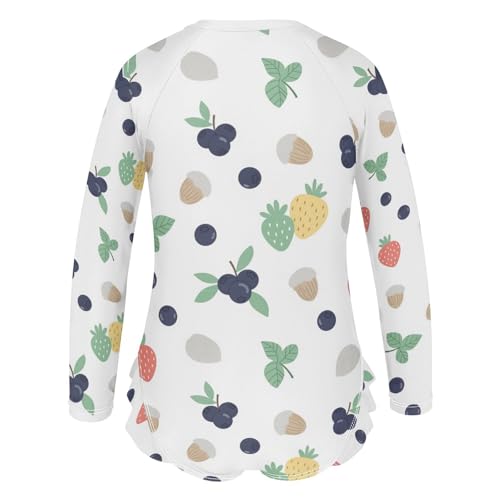 Fruits Berries Pattern Girls Rash Guard Swimsuits Long Sleeve One Pieces Bathing Suit UPF 50+ Zipper Swimwear3