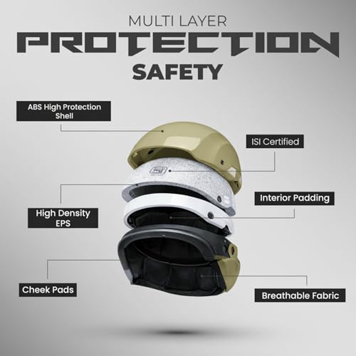 Image of Cortex Tusker Half Face Helmet Matt Finish with Scratch Resistant Curved Polycarbonate Visor, Hard ABS Shell Helmet for Men and Women | Clear Visor, Lightweight