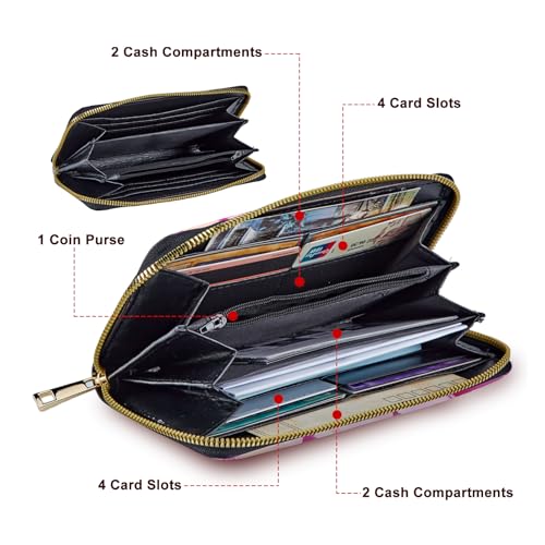 Wristlet Wallet for Women Teen Girls Womens Wallet RFID Blocking Credit Card Holder with Removable Wristlet,Leather Phone Wallet Clutch Large Capacity Ladies Travel Purs,Cute Love Heart Alpacas2