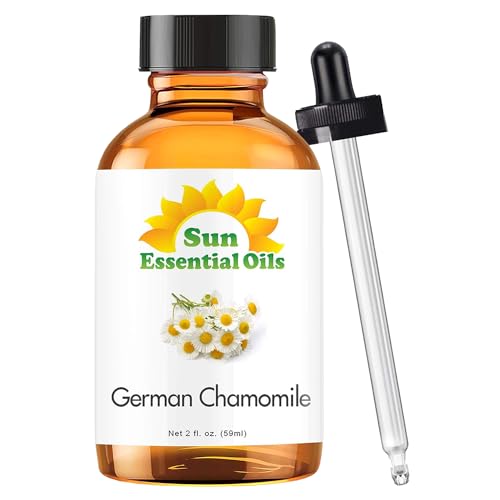 Sun Essential Oils - German Chamomile Essential Oil (2 oz) for Diffuser, Skin, Body, Face, Aromatherapy Massage & Humidifier, Scent for Soap, Candle, Shampoo & Lotion Making at Home