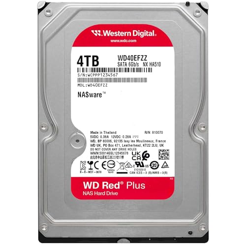 Image of Western Digital WD RedPlus Internal HDD 4TB CMR 3.5 Inch SATA Cache 128MB 5400rpm NAS Compatible WD40EFZZ-AJP Eco Package