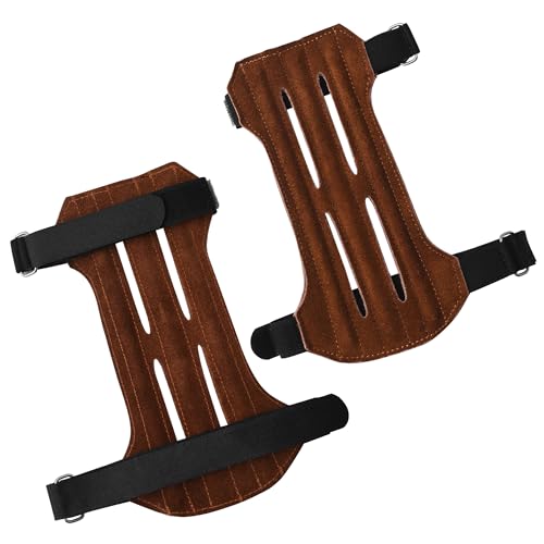 Generic 7.5 inches Suede Leather Armgurards with Adjutsable Straps- Forearm Wrist Protector Archery Products Hunting Tools- Archery Arm Protecting Guard for Professionals & Beginners, brown