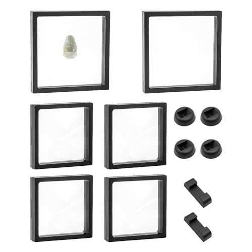 NyxSeat 6 boîtes de présentation, 4 bases rondes et 2 bases carrées, cadre 3D, boîte de présentation avec cadre profond, présentoir à pièces, cadre d'exposition de souvenirs, cadre flottant