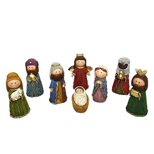 TIENDA EURASIA - Portal de Belen de Navidad Completo con 8 Figuritas, Que Incluye a Jesús, María, José, los Tres Reyes Magos, Angel y Pastor, Tamaño aproximado 12 cm