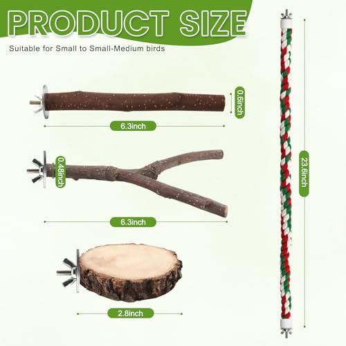 Image of 9 Pcs Apple Wood Bird Perch, Platform & Rope Set for Cage | Natural cotton material for foot comfort; natural apple wood for safe chewing; easy tool-free wing-nut setup.