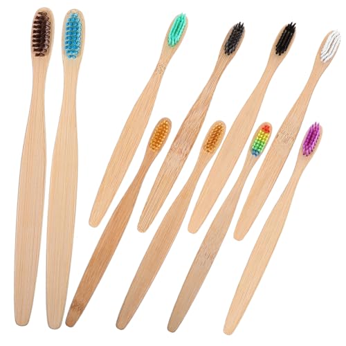 FOMIYES 10Piezas Natural Bamboo Toothbrush For Adults Ergonomic Design Soft Bristles For Plaque Removal Oral Care