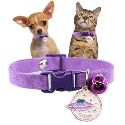 Purple Kitten Collar with Bell, Pretty Tiny Girl Puppy Collars with Bells for XXS Xs Pet Dogs Female Cats Animal, XXSmall Purple XXS Neck 5-7.5"