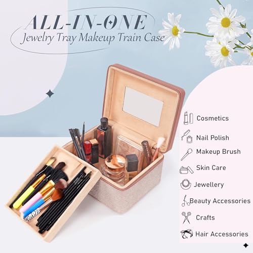 Image of FADAK Cosmetic Makeup for Beauty Case Wedding Makeup Brushes Pouch Tikli Organizer Travel Large Vanity Mirror Box Storage Bag Jewelry Bridal Box (Pink 02)