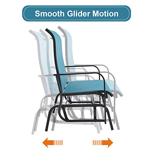 MFSTUDIO 2 Seats Outdoor Patio Swing Glider Steel Bench with 42" High Backrest, Double Rocking Loveseat Chair, Textilene Fabric for Patio Porch, 550lbs, Blue