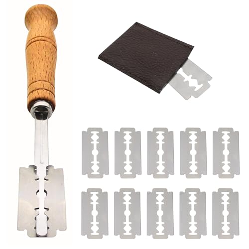 Gadgetime Usa - Bread Lame With 10 Stainless Steel Blades - Sourdough Bread Scoring Tool - Artisan Cutter - Wooden Handle Baking Tools - With Leather Protector Cover
