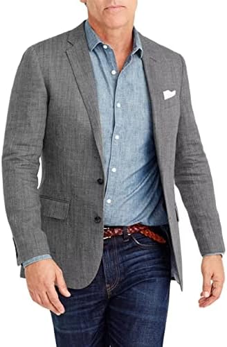 Men's Blazer Causal Grey Linen Jacket Suit Slim Fit Summer Blazer for Men Wedding Prom Jacket