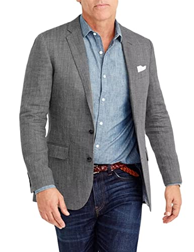 Men's Blazer Causal Grey Linen Jacket Suit Slim Fit Summer Blazer For Men Wedding Prom Jacket #TOP2