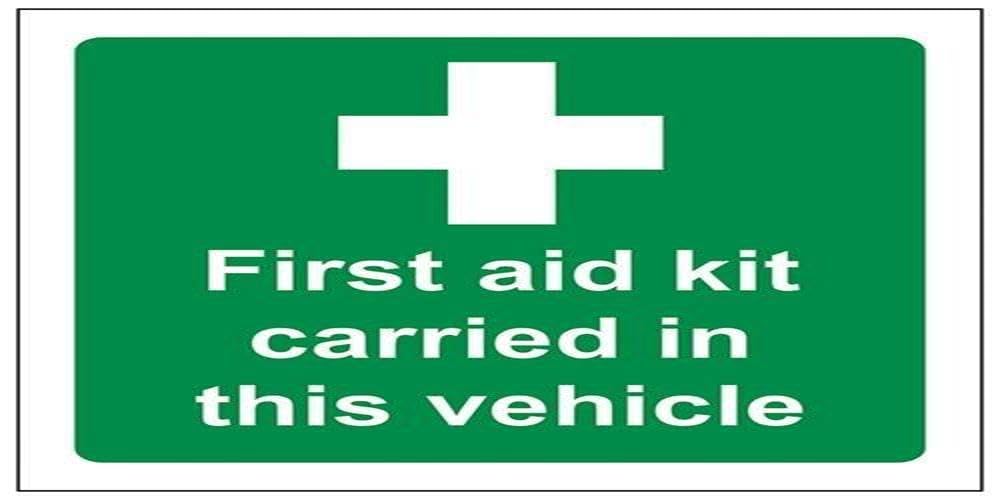 VSafety This Vehicle Carries A First Aid Kit Sign - Square - 100mm x 100mm - Self Adhesive Vinyl