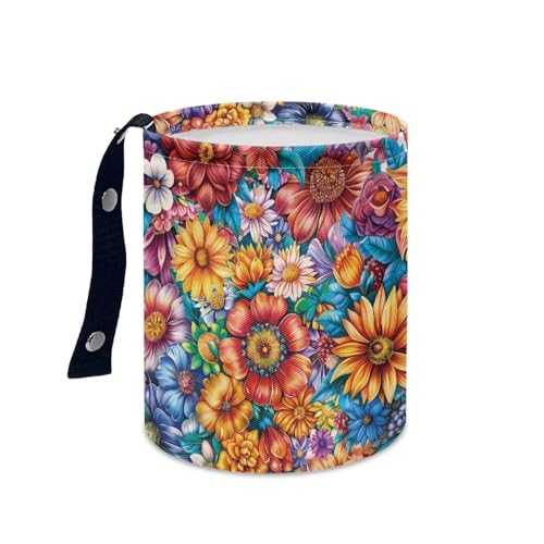 Image of Colorful Flower Auto Garbage Bag Trash Can Collapsible Trash Rubbish Bin Basket Bag Hanging Cup Holder Organizer Car Interior Accessories for Front Seat, Back Seat, Floor, Headrest