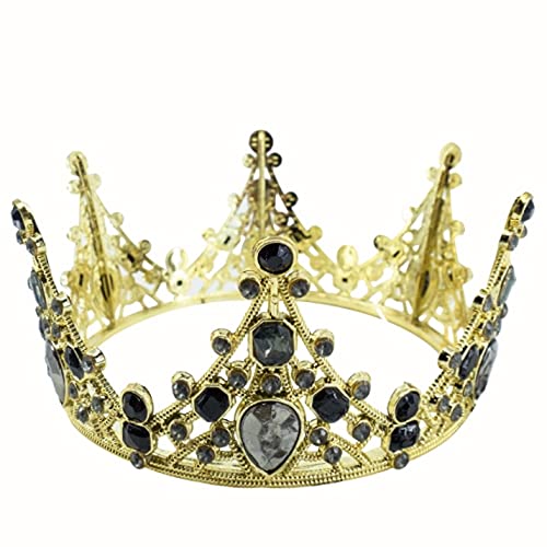 Gold Baroque Crown Cake Topper for Birthday Princess Theme Party Baby Shower Decorations Wedding Rhinestone Crystal Tiara for Children Hair Ornaments