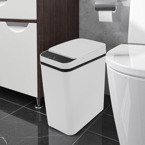 Bote de basura inteligente de 12L con sensor automático blanco para baño 7