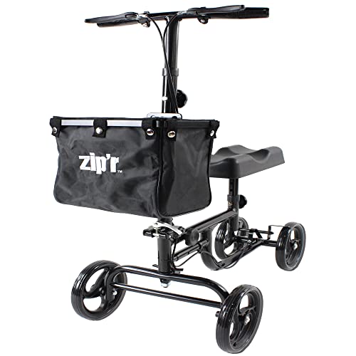 Zipr Coaster Medical Knee Scooter - Portable Knee Roller Scooter - Knee Walker Scooter With Removable Storage Bag - Steerable Knee Scooter Crutch - Ambidextrous Dual Braking Rolling Knee Scooter Cart #TOP5