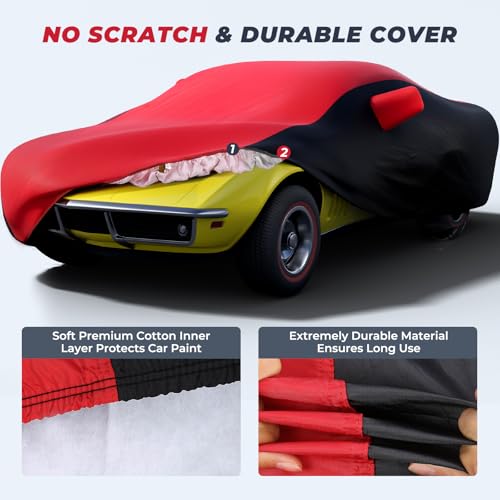 Image of KAKIT Waterproof Car Cover Custom Fit for 1968-1982 C3 Stingray, UV Resistant Fade-Proof Cover for Chevy Corvette, Indoor & Outdoor Use (Red & Black Combo)
