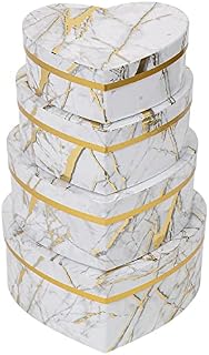 Oairse Set of 4 Gift Box with Lids Heart Shaped Box Marbling Gift Boxes Florist Hat Boxes Jewelry Storage Box for Valentine's Day, Mother's Day, Birthday, Thanksgiving, Chocolate, Flowers, Crafting