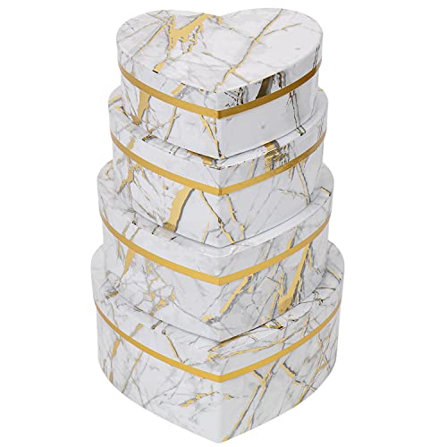 Oairse 4er-Set Geschenkbox Herzform Aufbewahrungsbox mit Deckel - Geschenkschachtel Karton Blumenbox Ordnungsboxen - Schmuckschachtel - Geburtstag, Muttertagsgeschenk