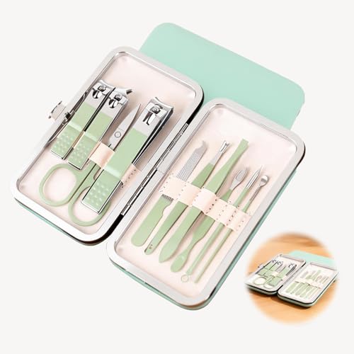 10 Pieces Manucure et Pedicure Professionnel Kit, Set Coupe Ongles en Acier Inoxydable avec Trousse de Voyage, Outils de Soin des Ongles pour Mains et Pieds,...