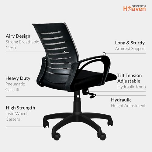 Image of Seventh Heven Bolt Mid Back Revolving Office Chair for Work from Home, Study, and Computer Use | Heavy Duty Base | Ergonomic Mesh Design | Durable & Comfortable Seating (Greyer Mesh)