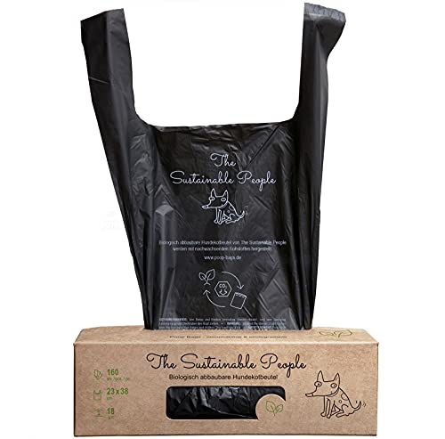 The Sustainable People, Bolsas para excrementos de Perro TSP biodegradables, 100% compostables y biodegradables (no OXO), 1 Rollo Grande (160 Bolsas, con asa)